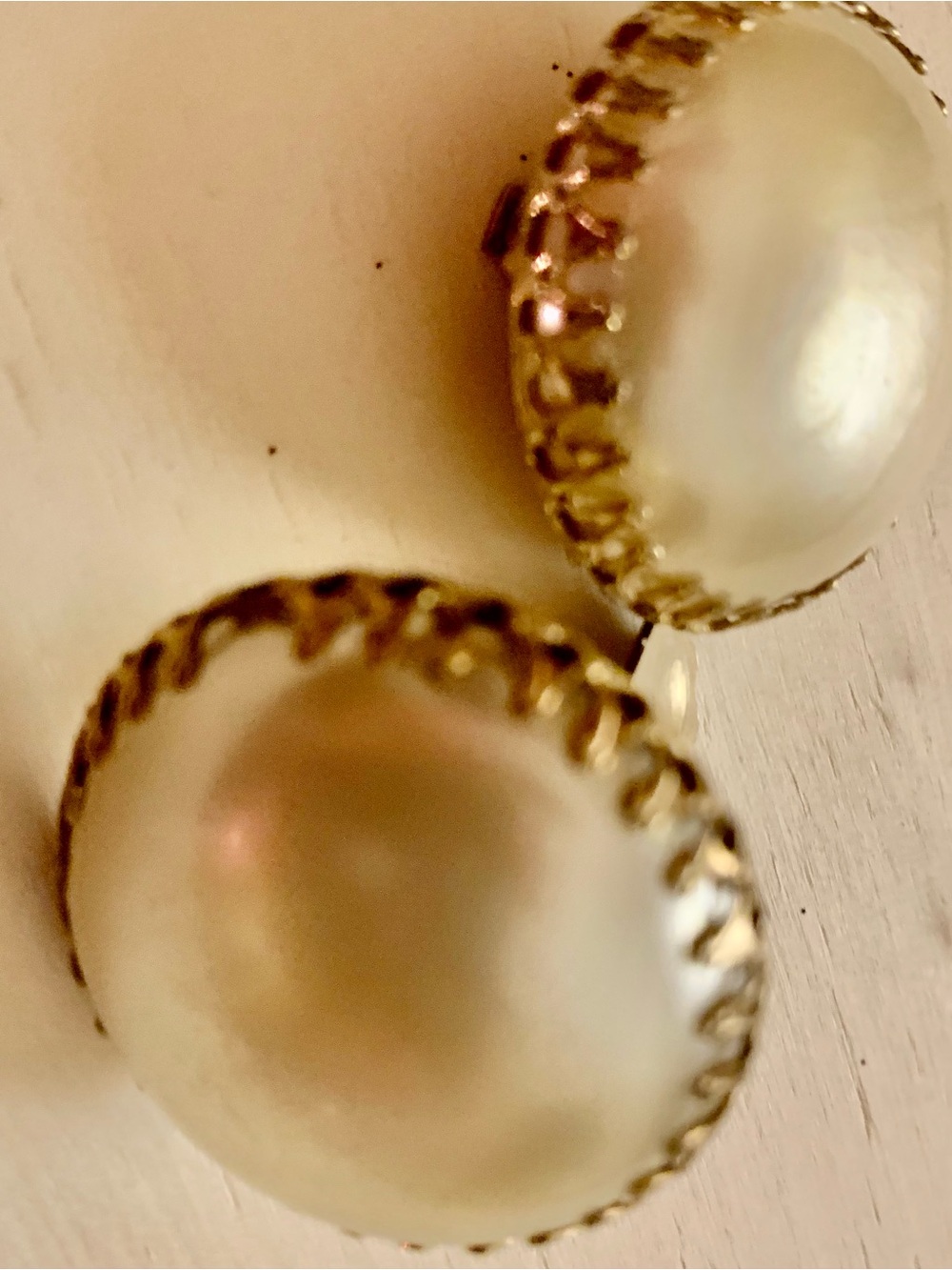 Classic Pearl Button Earrings in Pearl and Gold